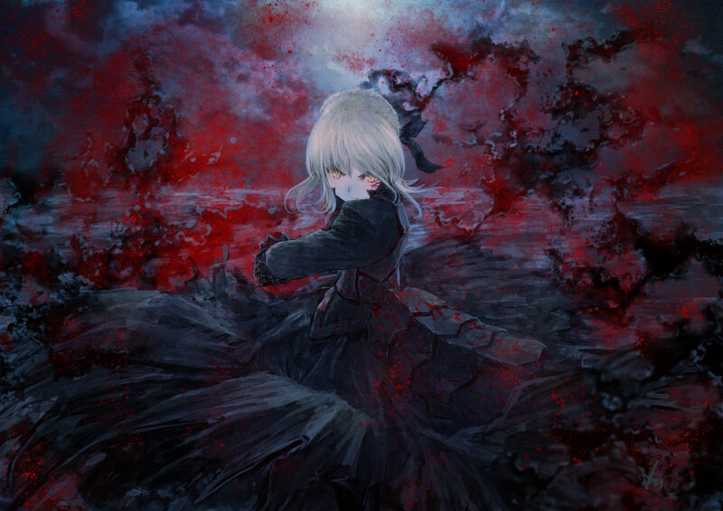 Anime Girl in Dark Dress — Red, Dramatic, Dark