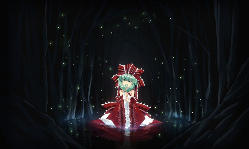 anime girl in dark forest