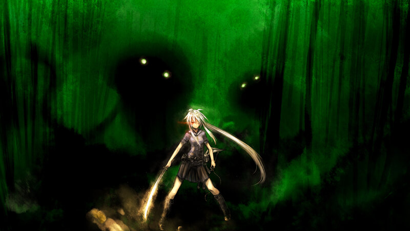 Anime girl in dark forest