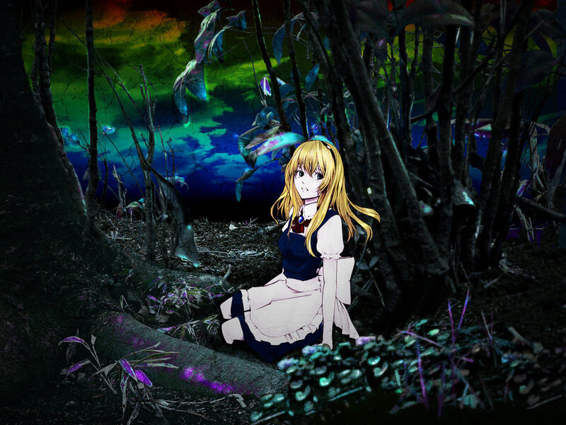 anime girl in dark forest