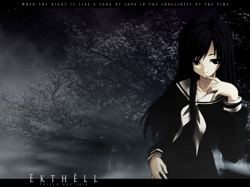anime girl in dark forest