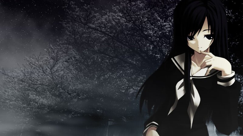 anime girl in dark forest