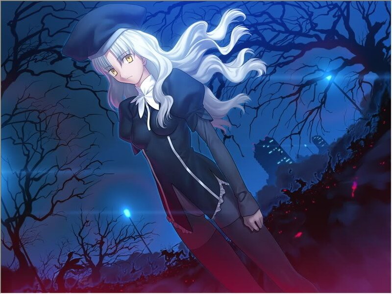 anime girl in dark forest