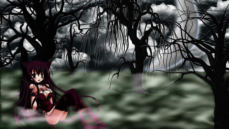 Anime Girl in Dark Forest — Black