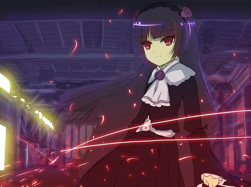 anime girl in dark hall