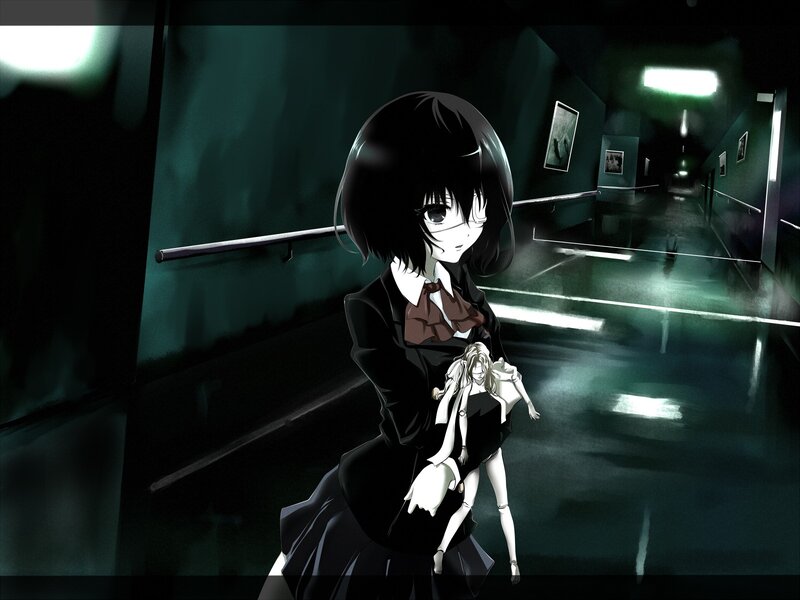 anime girl in dark hallway