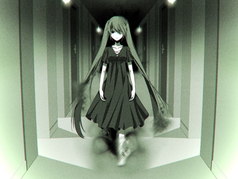 anime girl in dark hallway