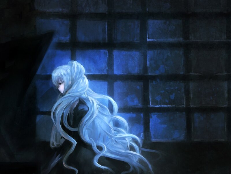 anime girl in dark room