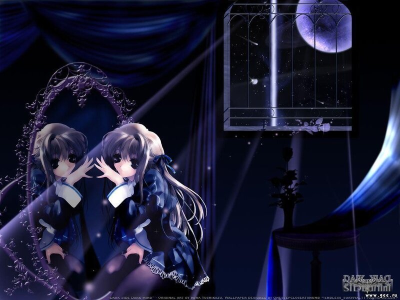anime girl in dark room
