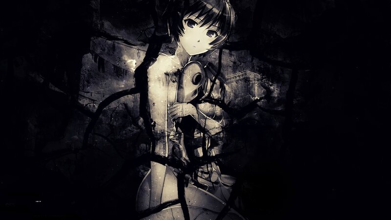anime girl in dark ruins