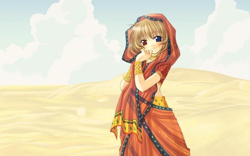Anime Girl in Desert — Orange, Serene, Afternoon