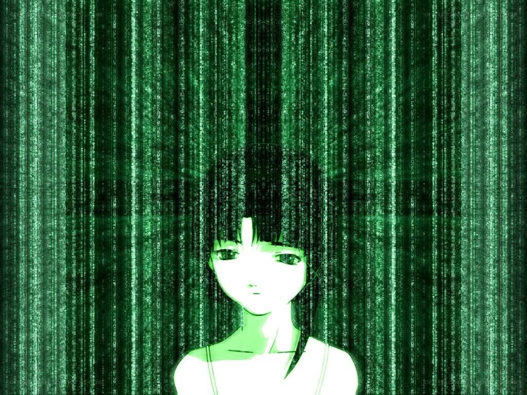 anime girl in digital rain
