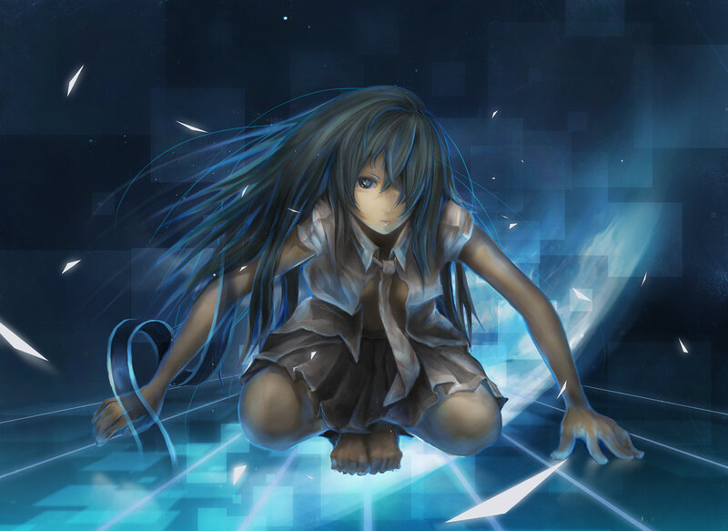 anime girl in digital space