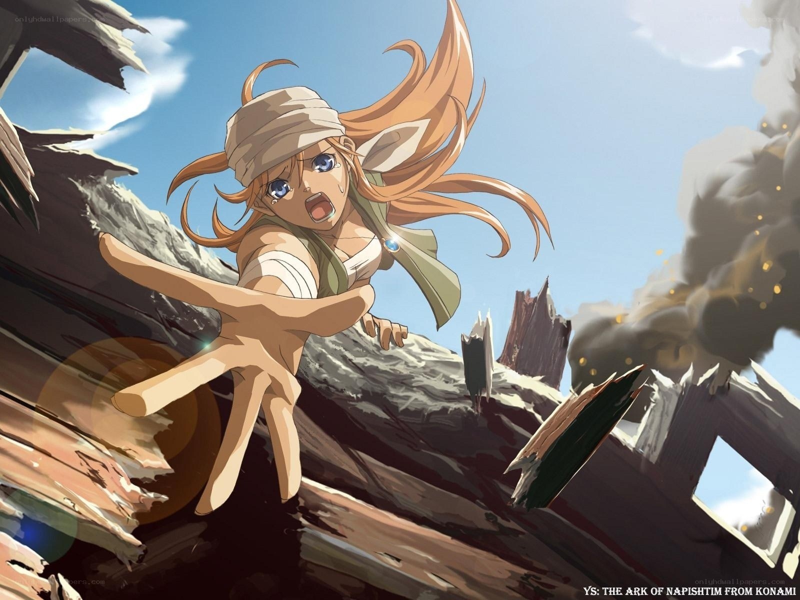 Anime girl in disaster scene