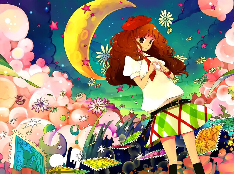 Anime girl in dreamy landscape