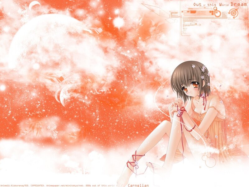Anime girl in dreamy red sky