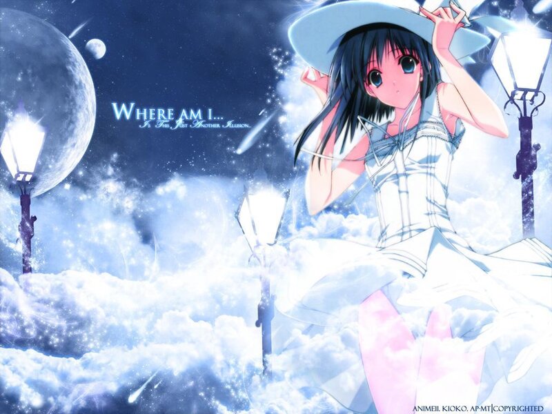 Anime girl in dreamy sky