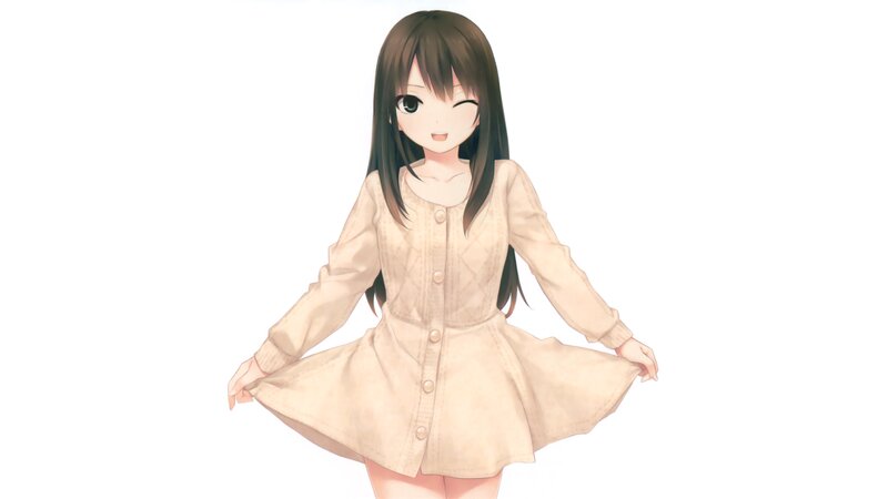 Anime Girl in Dress — Beige, Playful