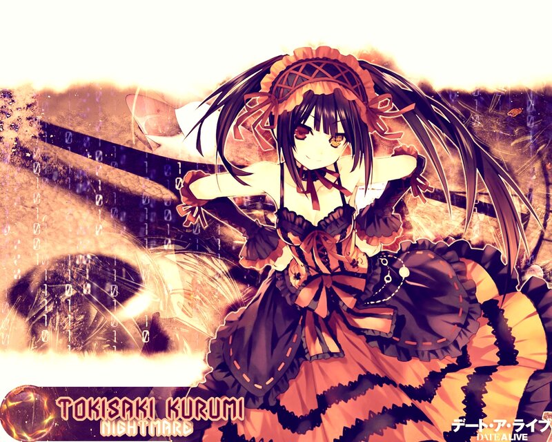 Anime Girl in Dress — Black, Dramatic, Digital Art, Binary Code