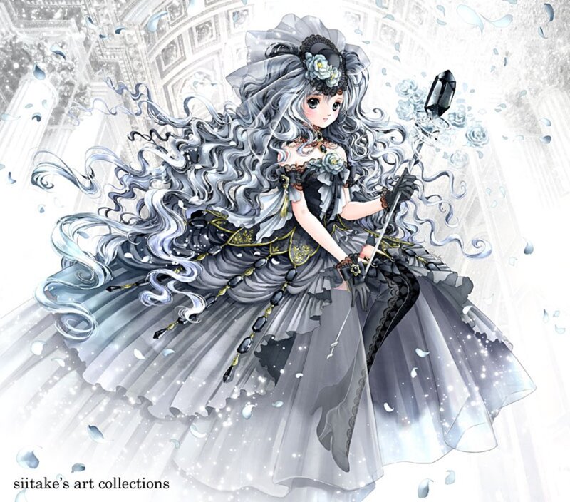Anime Girl in Dress — Black, Dramatic, Digital Art, Staff