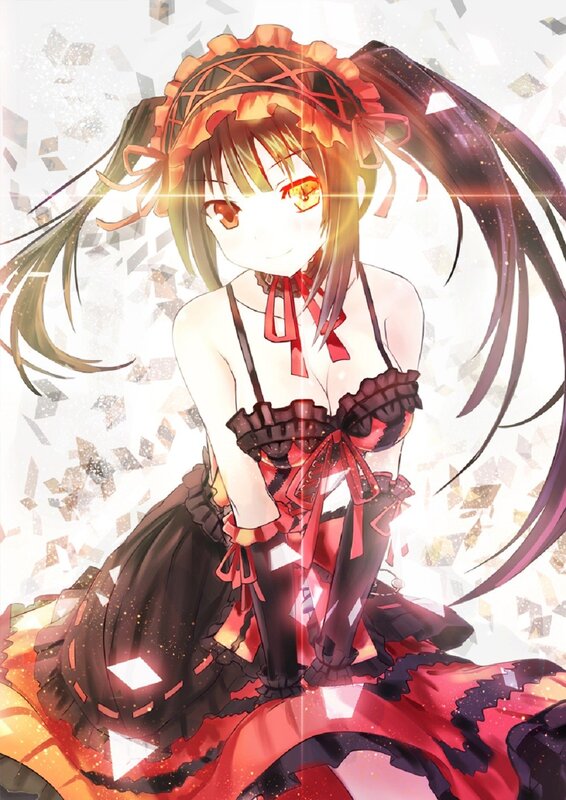 Anime Girl in Dress — Black, Dramatic, Long Hair, Red Eyes, Red