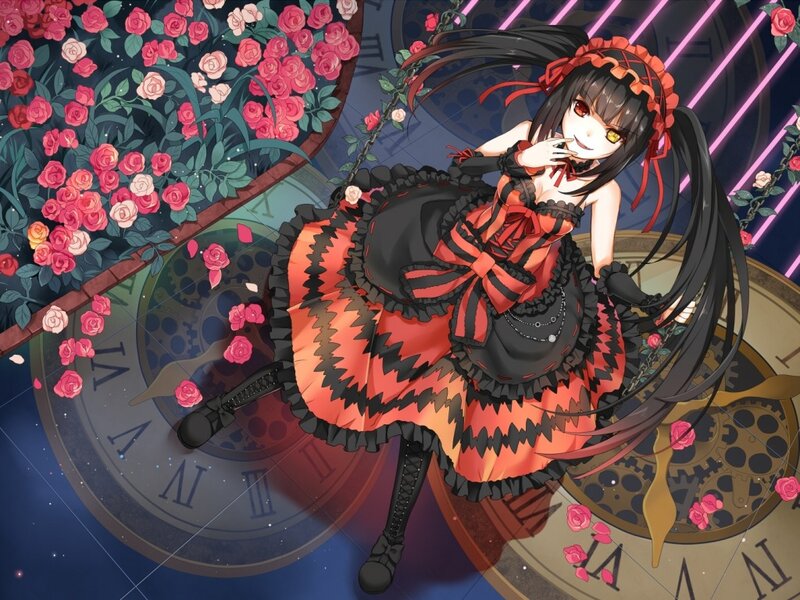 Anime Girl in Dress — Black, Dramatic, Night, Digital Art