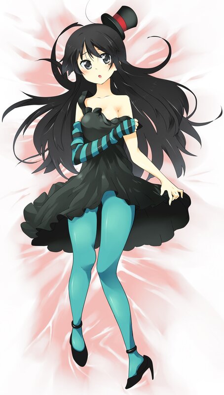 Anime Girl in Dress — Black, Dramatic, Top Hat, Striped Gloves