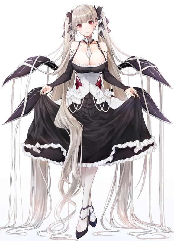 Anime Girl in Dress — Black, Neutral, Digital Art, Long Hair
