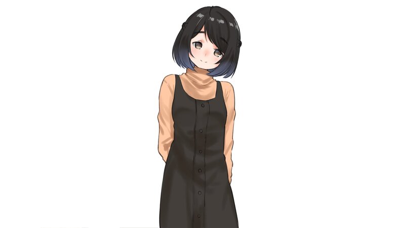 Anime Girl in Dress — Black, Neutral, Turtleneck