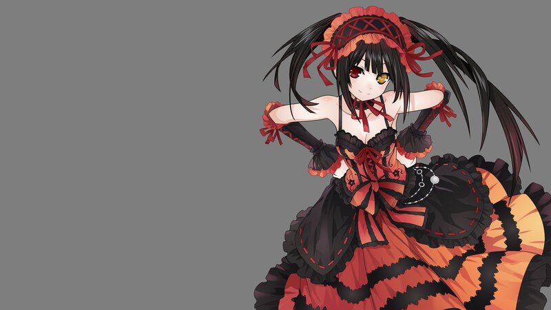 Anime Girl in Dress — Black, Playful, Hair Ribbons