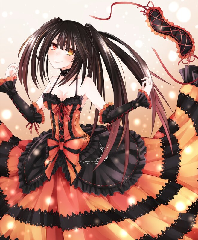 Anime Girl in Dress — Black, Playful, Long Hair, Eyes