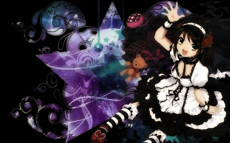 Anime Girl in Dress — Black, Playful, Night