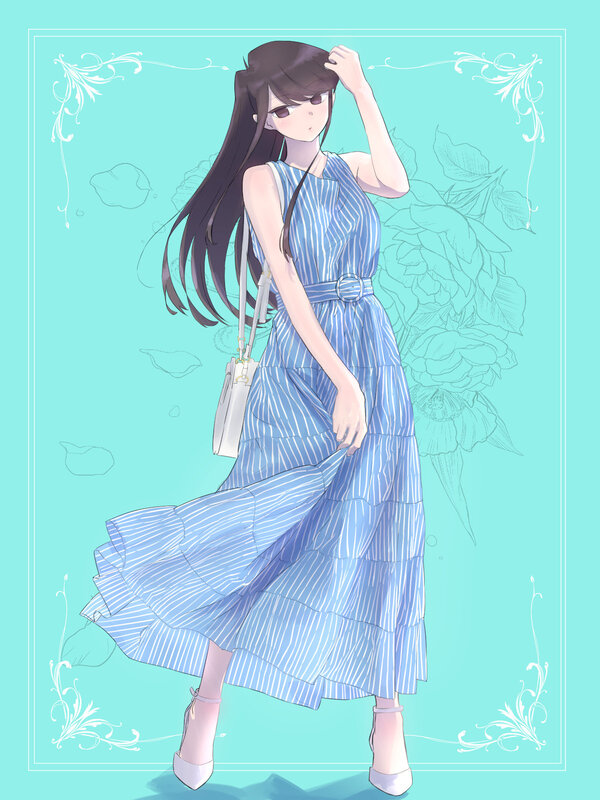 Anime Girl in Dress — Blue, Calm, Digital Art, Handbag