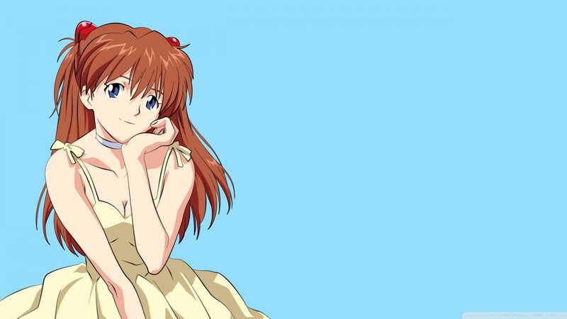 Anime Girl in Dress — Blue, Calm, Red Hair