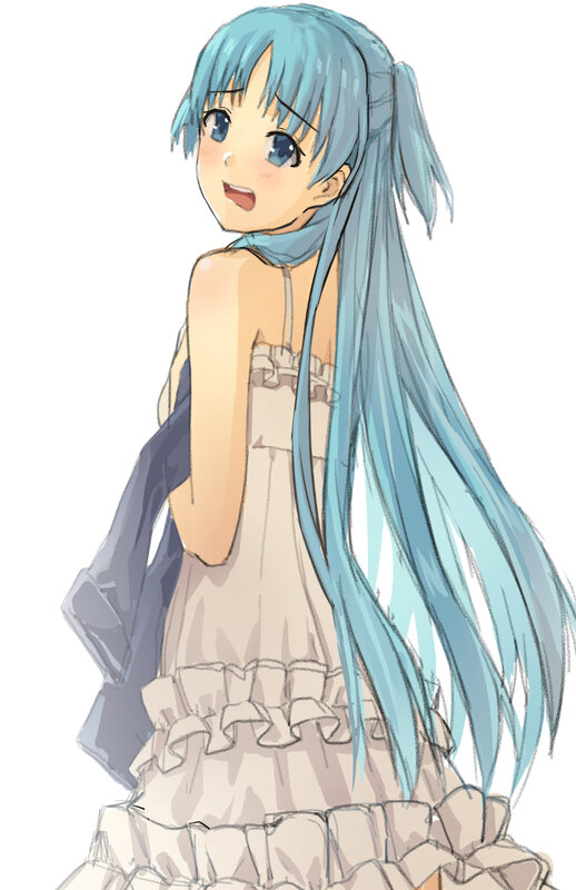 Anime Girl in Dress — Blue, Cheerful, Digital Art