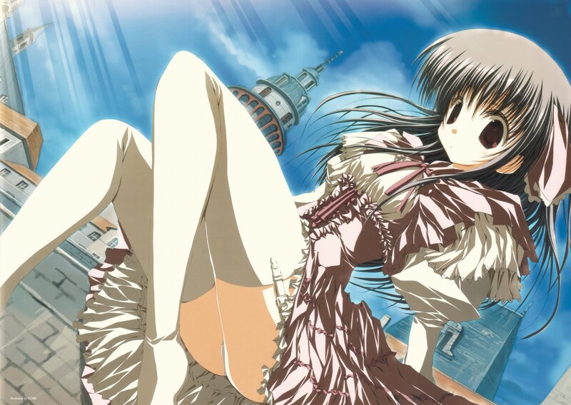 Anime Girl in Dress — Blue, Dramatic, Afternoon, Cityscape