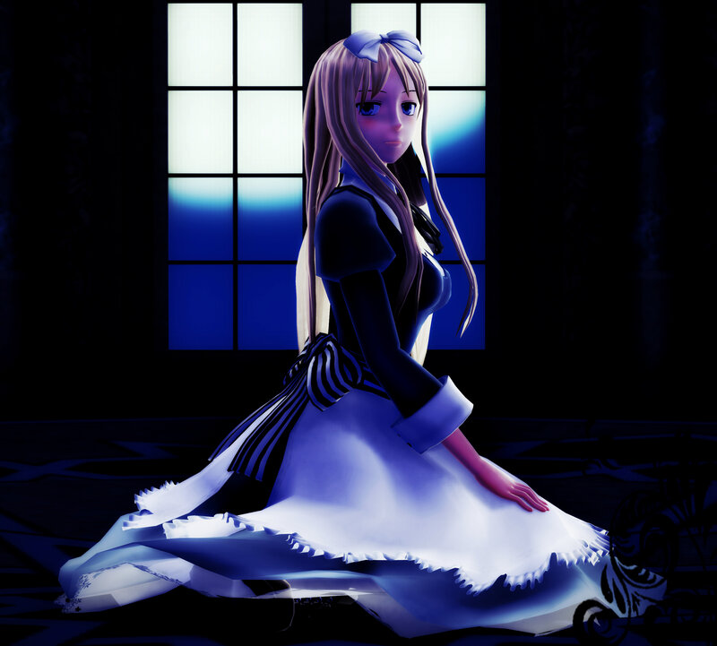 Anime Girl in Dress — Blue, Dramatic, Night, 3d Render