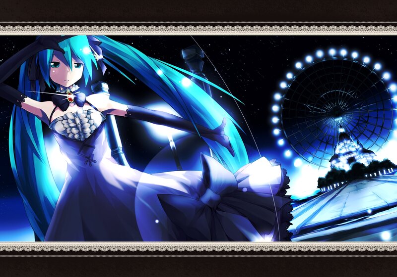 Anime Girl in Dress — Blue, Dramatic, Night, Digital Art