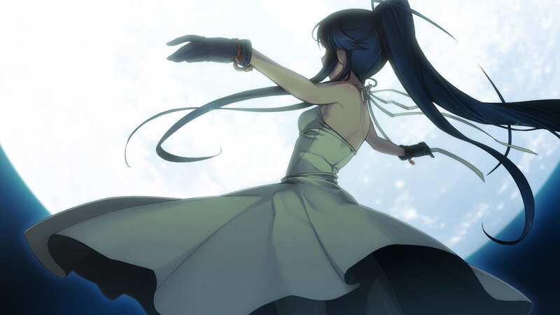 Anime Girl in Dress — Blue, Dramatic, Night