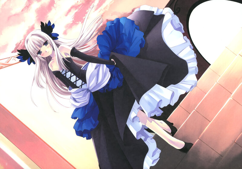 Anime Girl in Dress — Blue, Dramatic, Sunset