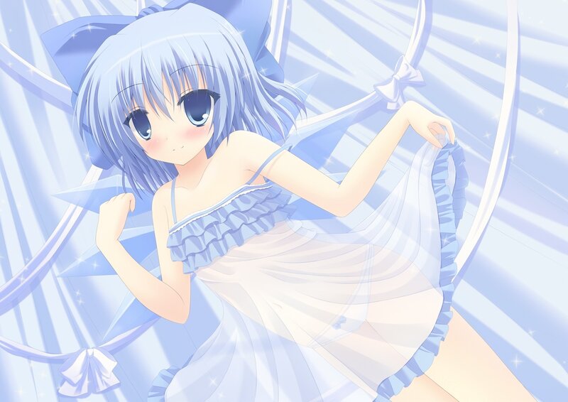 Anime Girl in Dress — Blue, Dreamy, Bows