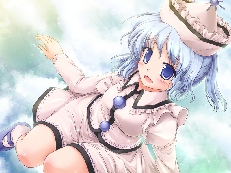 Anime Girl in Dress — Blue, Dreamy, Hat
