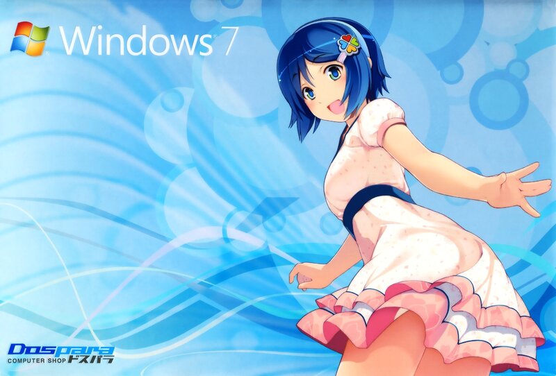 Anime Girl in Dress — Blue, Playful, Windows Logo
