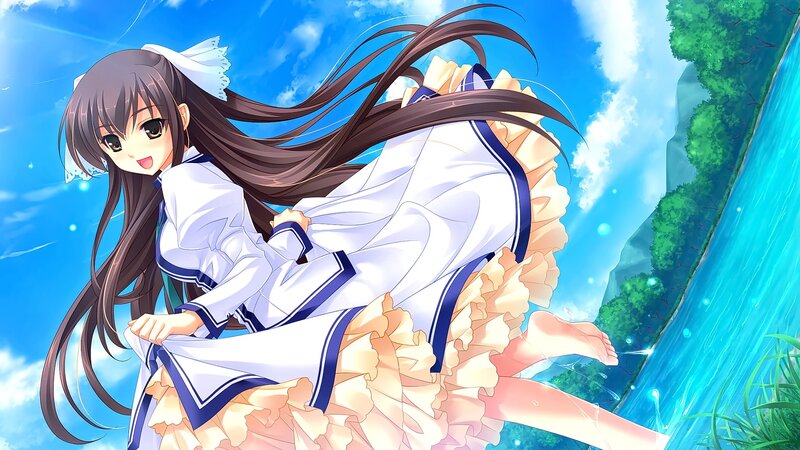 Anime Girl in Dress — Blue, Serene, Afternoon, River