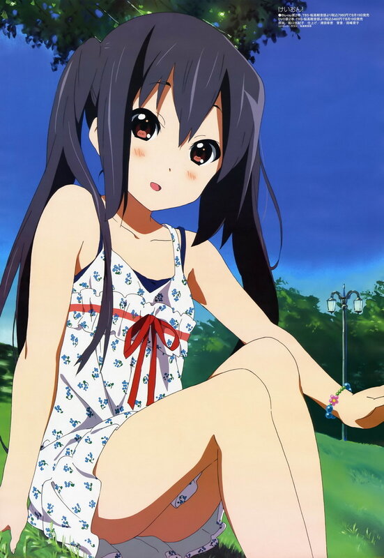 Anime Girl in Dress — Blue, Serene, Afternoon, Trees
