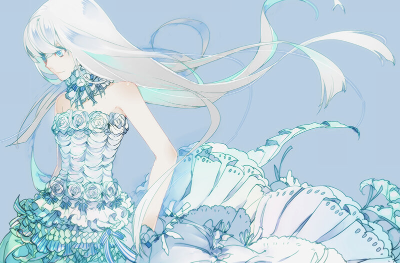 Anime Girl in Dress — Blue, Serene, Digital Art