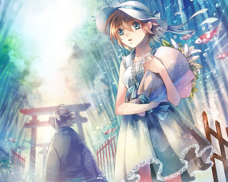 Anime Girl in Dress — Blue, Serene, Morning