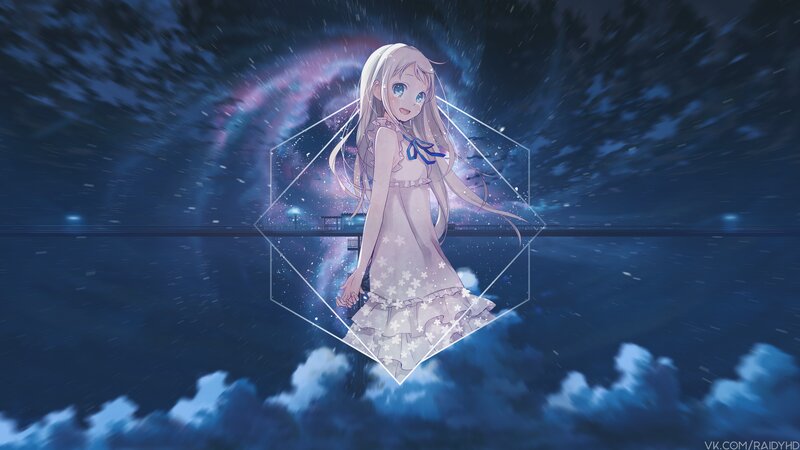 Anime Girl in Dress — Blue, Serene, Night, Digital Art, Stars