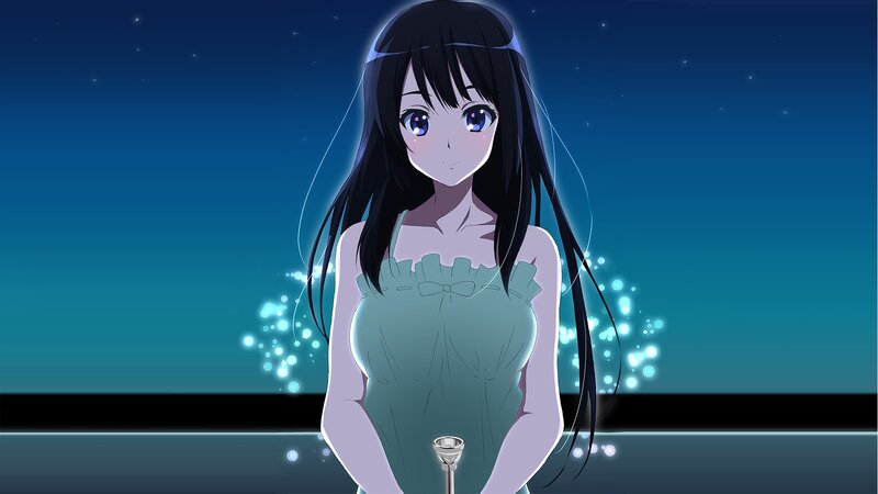 Anime Girl in Dress — Blue, Serene, Night, Sparkles