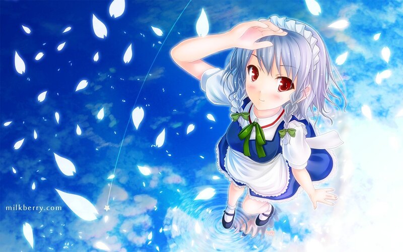 Anime Girl in Dress — Blue, Serene, Petals